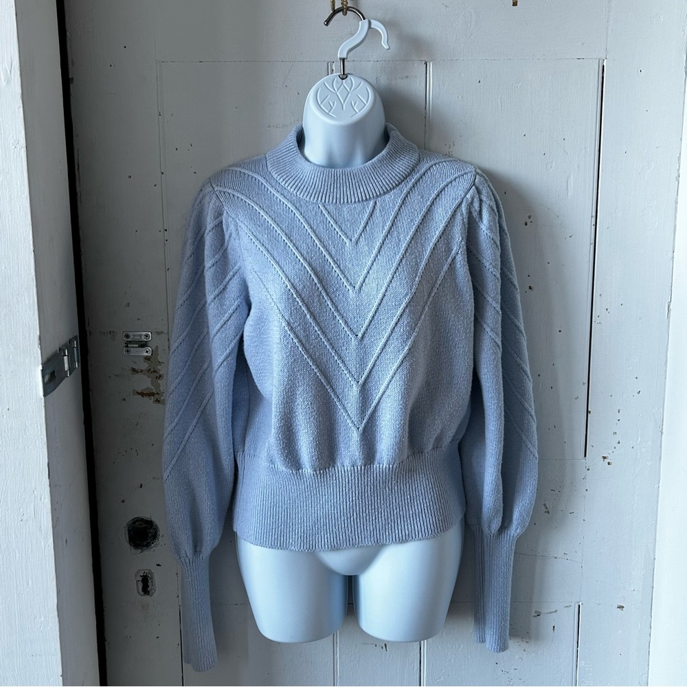 French Connection Violet Blue Textured Puffed Sleeve Knit Sweater